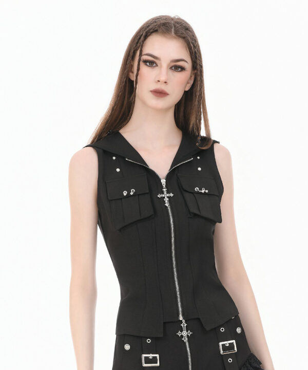 lydia gothic black hooded vest with cross detail by dark in love