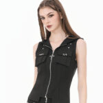 lydia gothic black hooded vest with cross detail by dark in love