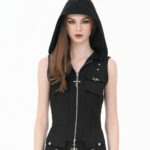 lydia gothic black hooded vest with cross detail by dark in love