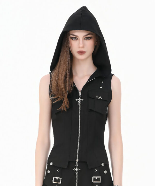 lydia gothic black hooded vest with cross detail by dark in love
