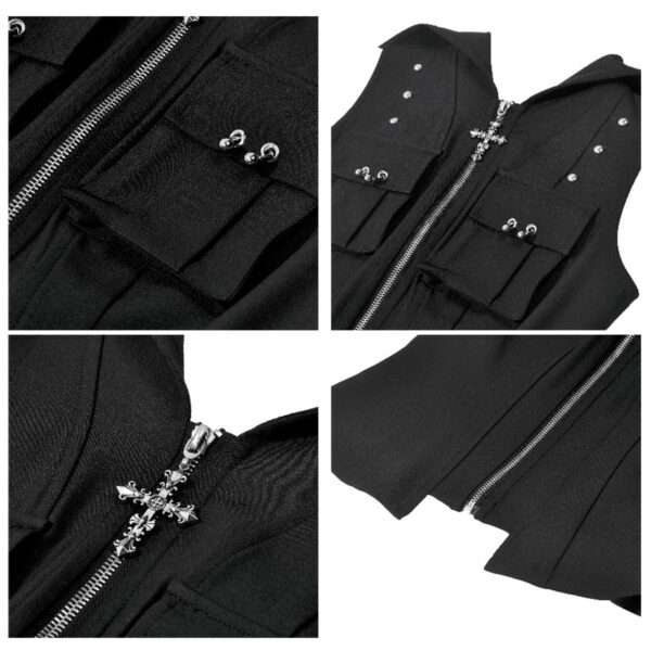 lydia gothic black hooded vest with cross detail by dark in love