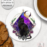 20281 whimsical black cat personalised coaster