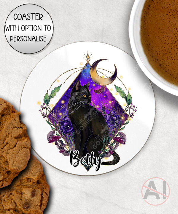 20281 whimsical black cat personalised coaster