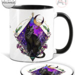 20281 whimsical black cat personalised mug coaster