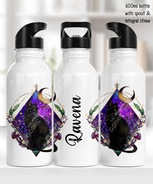 20283 whimsical black cat personalised water bottle 3