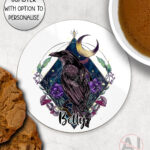 20285 whimsical raven gothic coaster