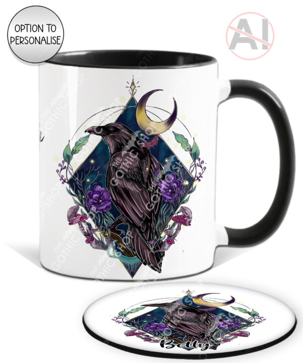 20285 whimsical raven gothic mug coaster