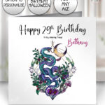 20288 whimsical purple teal snake gothic personalised card