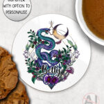 20289 whimsical purple teal snake gothic personalised coaster