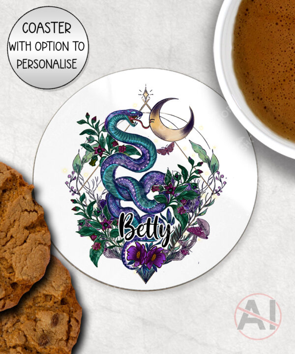 20289 whimsical purple teal snake gothic personalised coaster