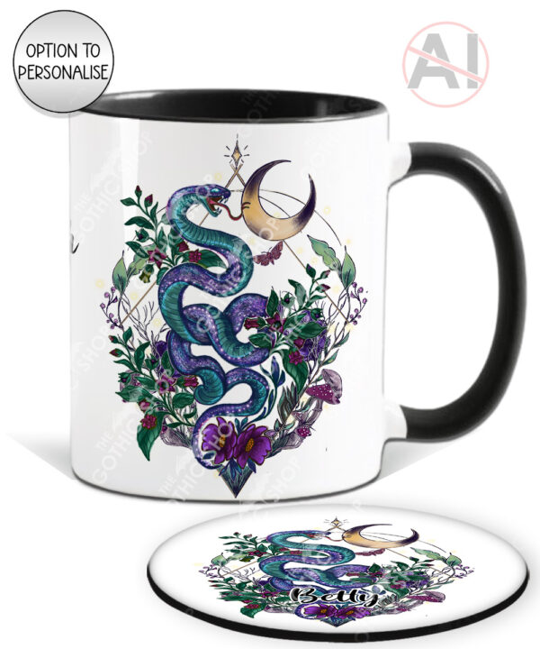 20289 whimsical purple teal snake gothic personalised mug coaster