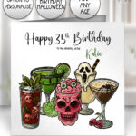 spooky halloween cocktail gothic birthday or halloween card option to personalise