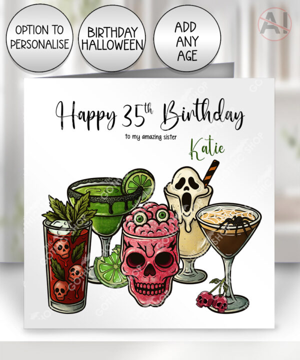 spooky halloween cocktail gothic birthday or halloween card option to personalise