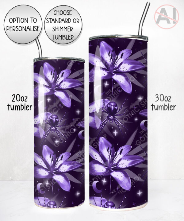 gothic spider & purple lily witchy straight tumbler option to personalise