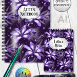 gothic spider & purple lily witchy notebook journal option to personalise