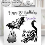 20343 skellie cat bat gothic birthday card 1