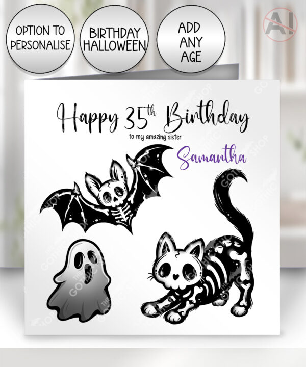 20343 skellie cat bat gothic birthday card 1