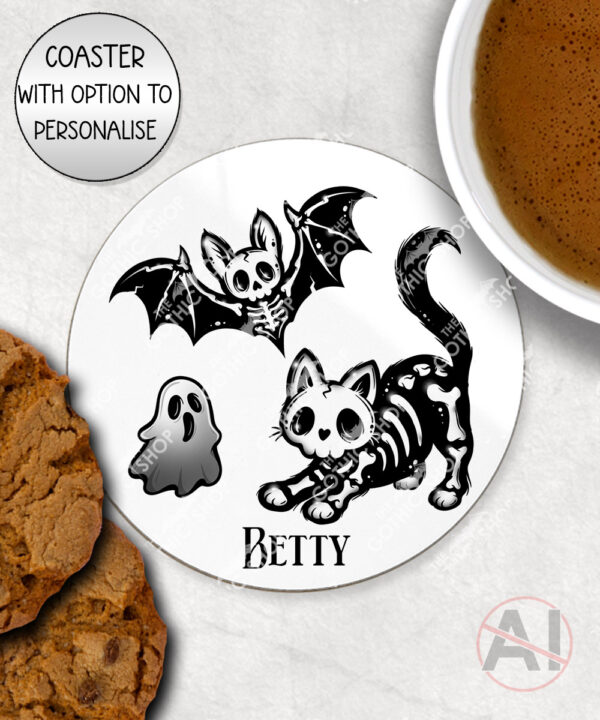 20344 skellie cat bat gothic coaster