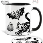 20344 skellie cat bat gothic mug coaster