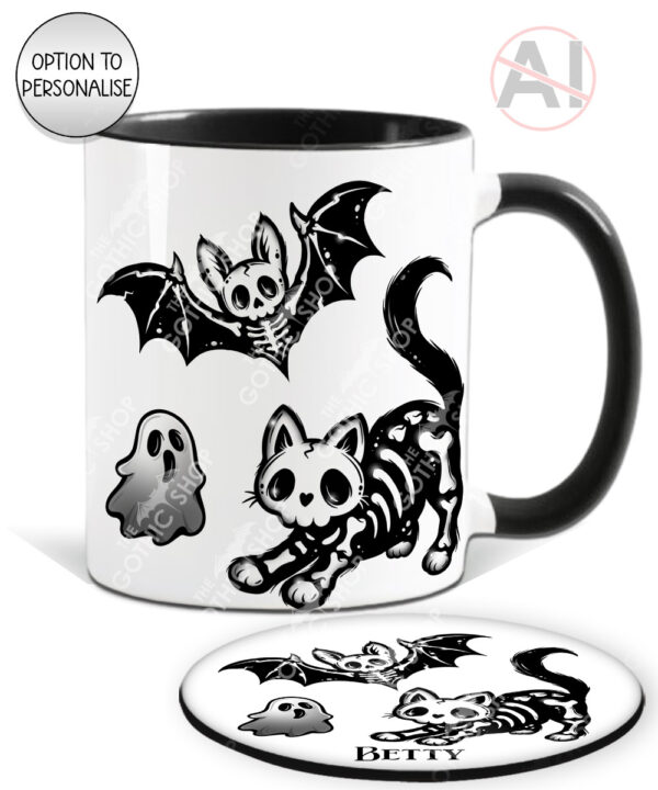 20344 skellie cat bat gothic mug coaster