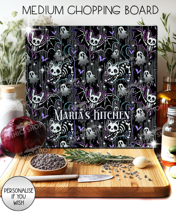 20348 skellie cat bat gothic chopping board 1