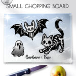 20348 skellie cat bat gothic chopping board 2