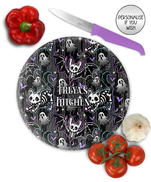 20348 skellie cat bat gothic chopping board 3