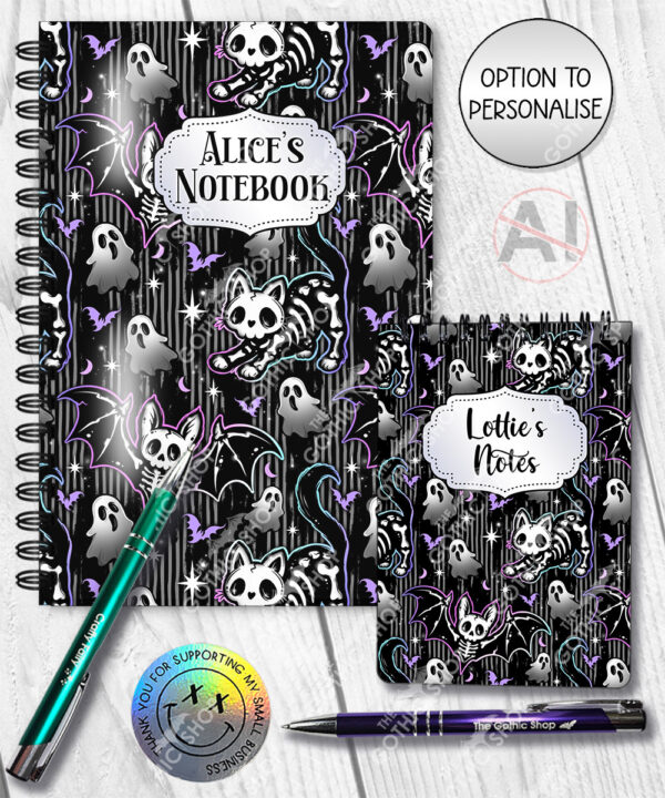 20350 skellie cat bat gothic notebook 3