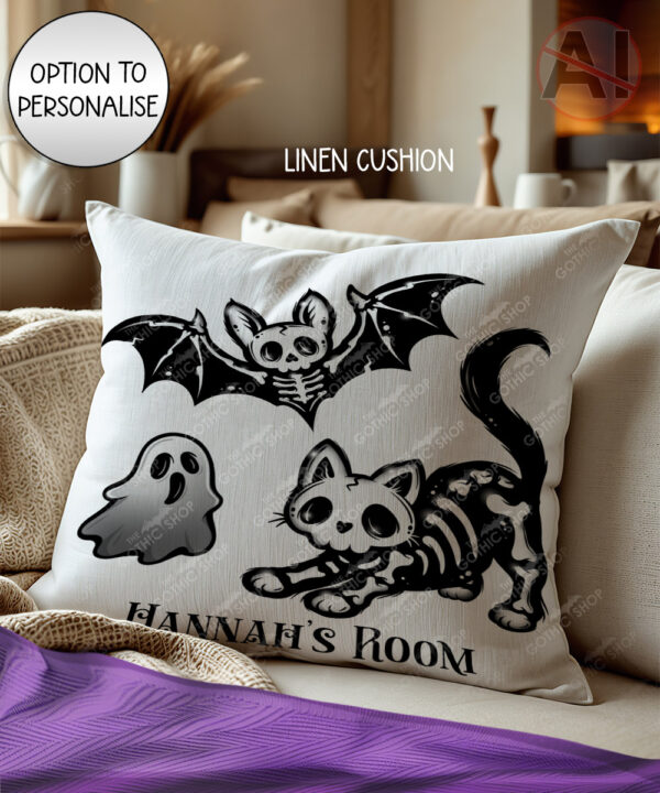 20351 skellie cat bat gothic cushion 2