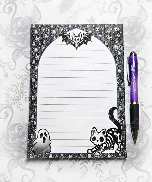 skellie cat & bats spooky gothic halloween a5 notepad