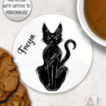 20358 witchy black cat personalised coaster