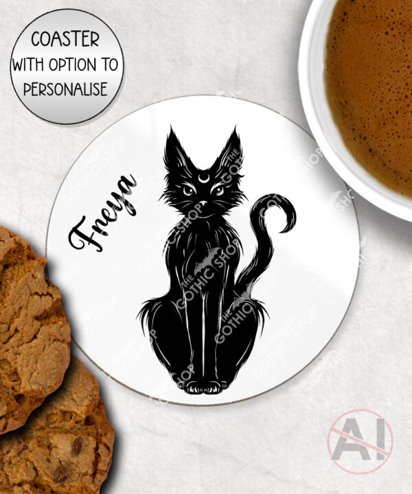 20358 witchy black cat personalised coaster
