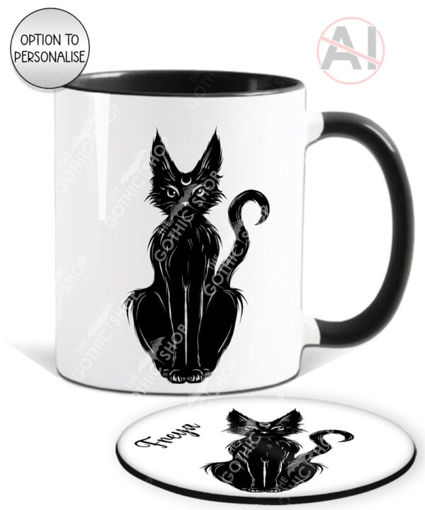 20358 witchy black cat personalised mug coaster