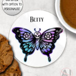 20369 gothic skull butterfly personalised coaster