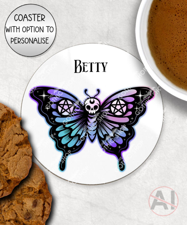 20369 gothic skull butterfly personalised coaster