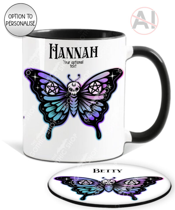 20369 gothic skull butterfly personalised mug coaster