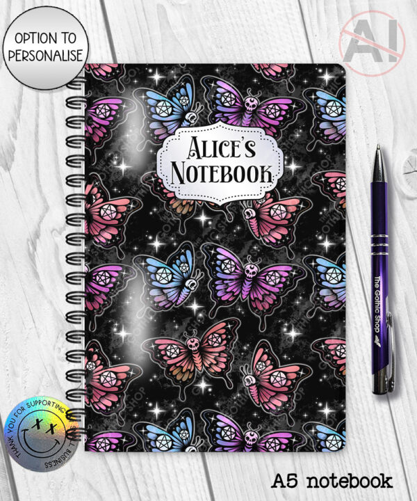 20373 gothic skull butterfly personalised notebook 2