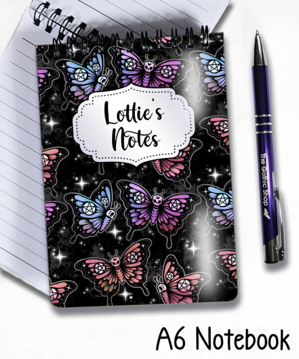 20373 gothic skull butterfly personalised notebook a6