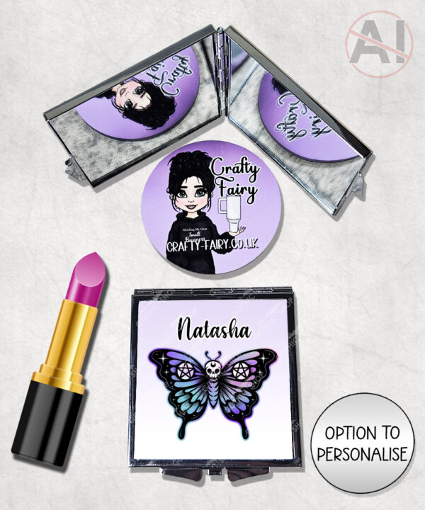 20376 gothic skull butterfly personalised compact mirror 1