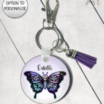 20378 gothic skull butterfly personalised keyring