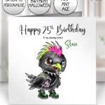 20382 punk quirky crow gothic personalised card