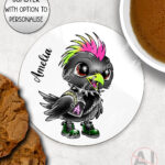 20383 punk quirky crow gothic personalised coaster