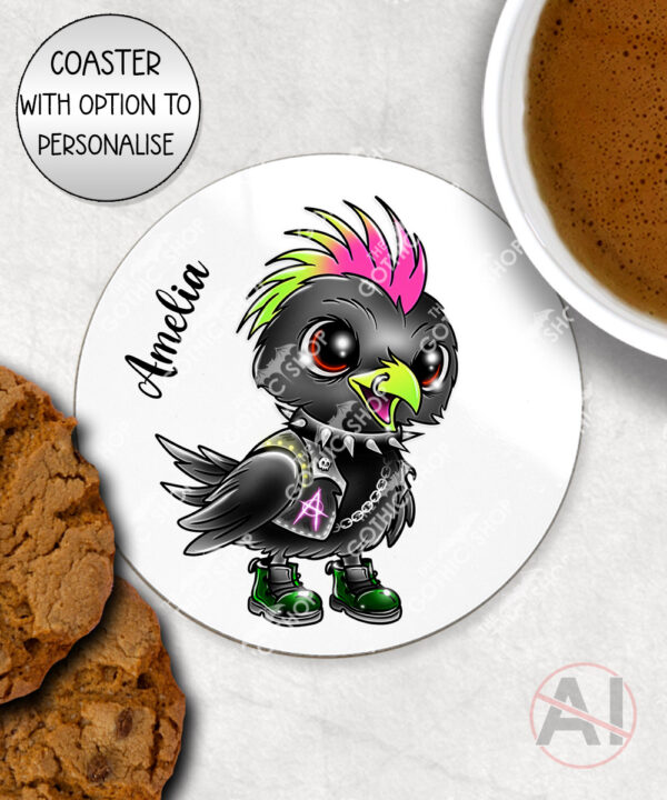 20383 punk quirky crow gothic personalised coaster