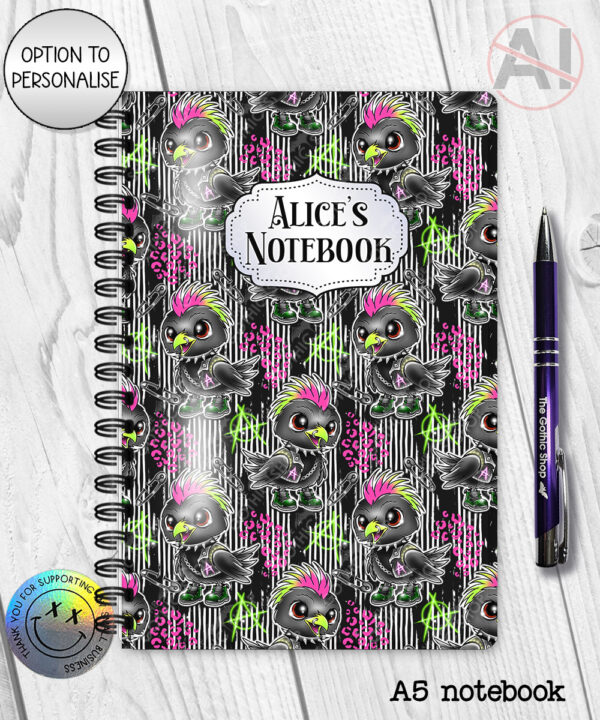 20386 punk quirky crow gothic personalised notebook 2