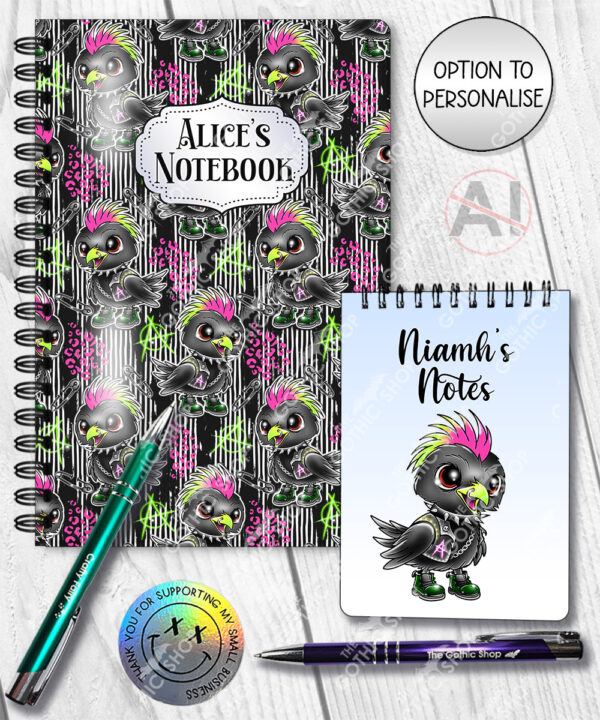 20386 punk quirky crow gothic personalised notebook 4