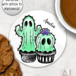 20390 spooky cacti ghosts personalised coaster
