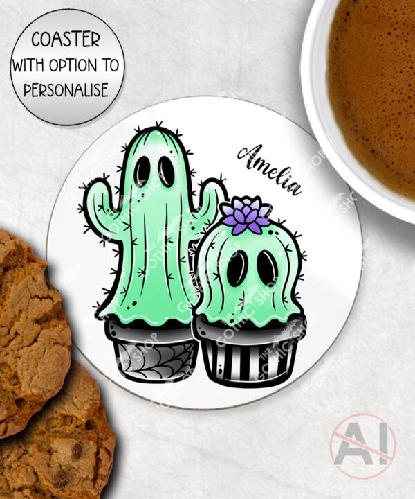 20390 spooky cacti ghosts personalised coaster
