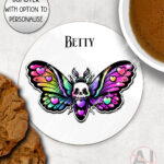 20402 skull moth gothic coaster