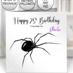 widow’s web spider gothic birthday or halloween card option to personalise