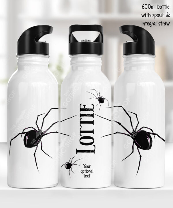 widow’s web spider gothic water bottle option to personalise